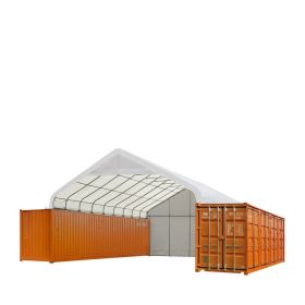 30' x 40' PVC Fabric Container Peak Roof Shelter with End Wall & Partial Front Drop Pro Series, Fire Retardant, Water Resistant, UV Protected