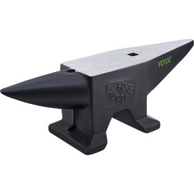 VEVOR Cast Steel Anvil, 110 Lbs(50kg) Single Horn Anvil with Large Countertop and Stable Base, High Hardness Rugged Round Horn Anvil Blacksmith