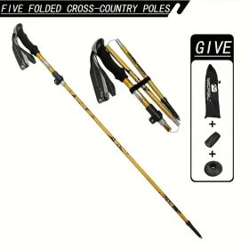 "Professional Adjustable Hiking Sticks - 5-Section Compact Design, Secure Flip-Lock - Men/Women Outdoor Gear" (Color: Golden Yellow)
